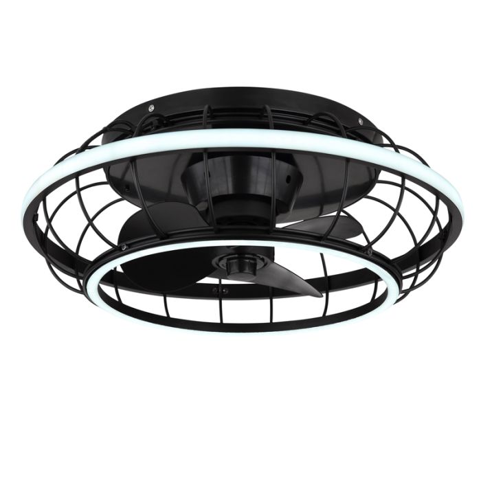 Metalowy industrialny wentylator sufitowy czarny, Jorne, 30W, regulowana ciepła do zimnej bieli LED, z pilot