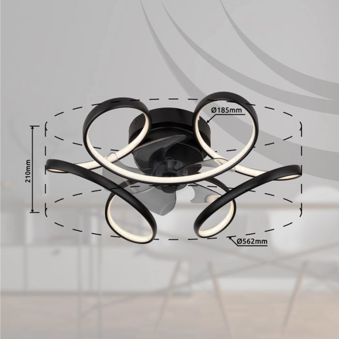 Plastikowy design wentylator sufitowy czarny, Joske, 40W, regulowana ciepła do zimnej bieli LED, z pilot