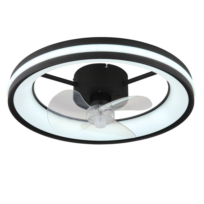 Plastikowy nowoczesny wentylator sufitowy czarny, Klaaske, 30W, regulowana ciepła do zimnej bieli LED, z pilot