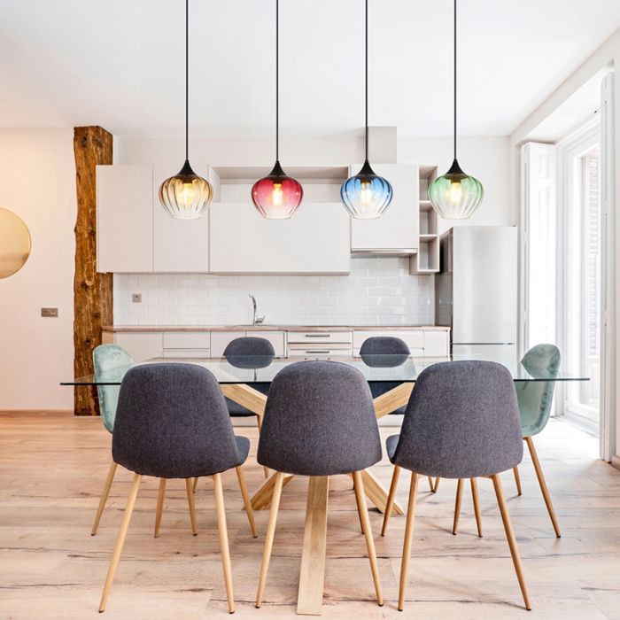 Szklana design lampa wisząca nad stół do jadalni wielokolorowa, Herm