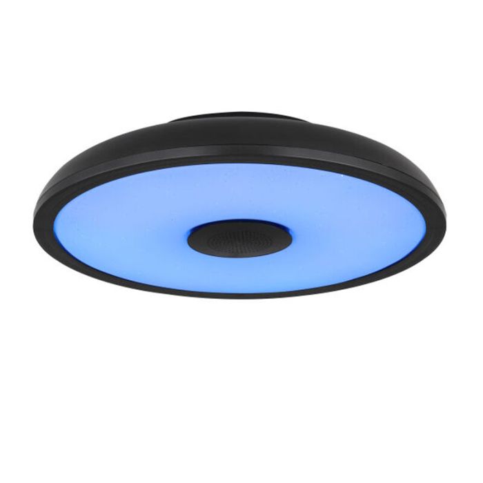 Plastikowy nowoczesny plafon sufitowy czarny, Musica, 18W, regulowany kolor LED, IP44, z pilot