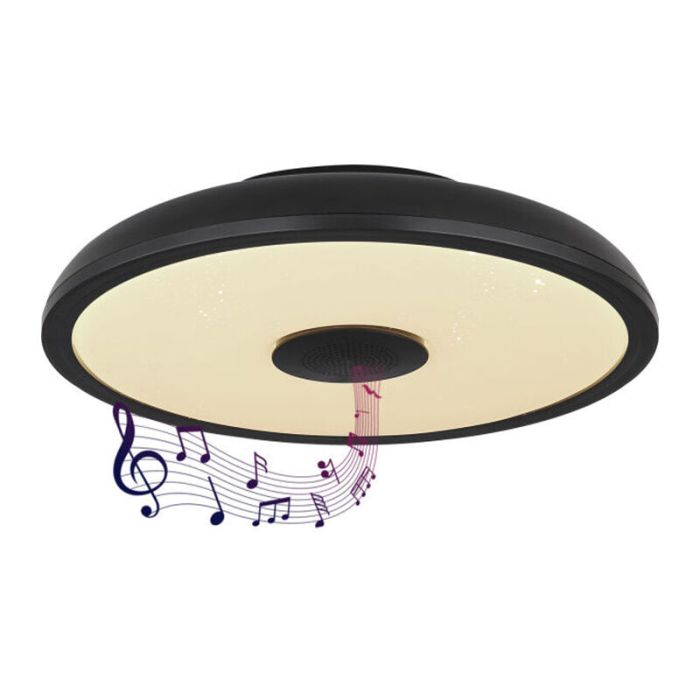 Plastikowy nowoczesny plafon sufitowy czarny, Musica, 18W, regulowany kolor LED, IP44, z pilot