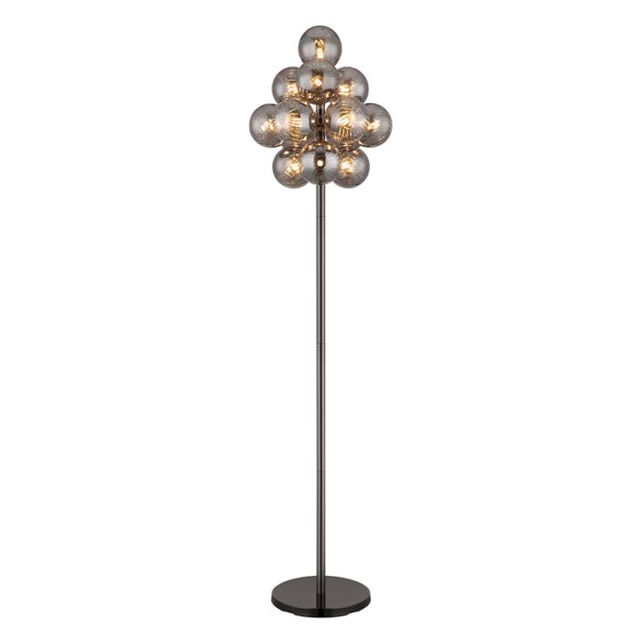 Szklana retro lampa stojąca szara, Ozan, z przełącznik