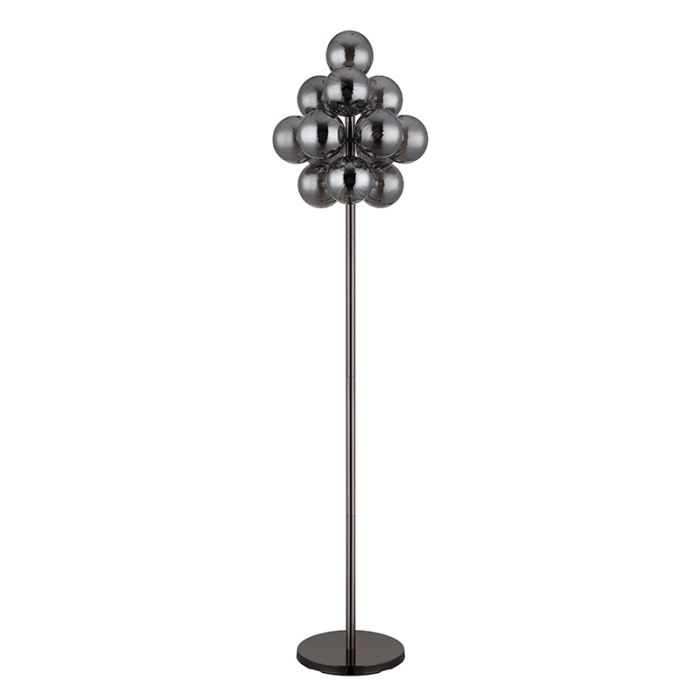 Szklana retro lampa stojąca szara, Ozan, z przełącznik