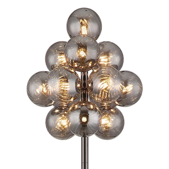 Szklana retro lampa stojąca szara, Ozan, z przełącznik