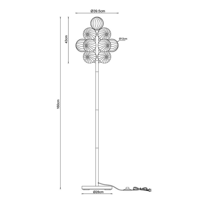 Szklana retro lampa stojąca szara, Ozan, z przełącznik