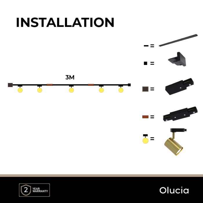 3M system oświetlenia szynowego 1 fazowa mosiężny  + 5 reflektorów na szynę Elena