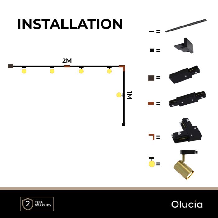 3M system oświetlenia szynowego 1 fazowa mosiężny  z kątem + 5 reflektorów na szynę Elena