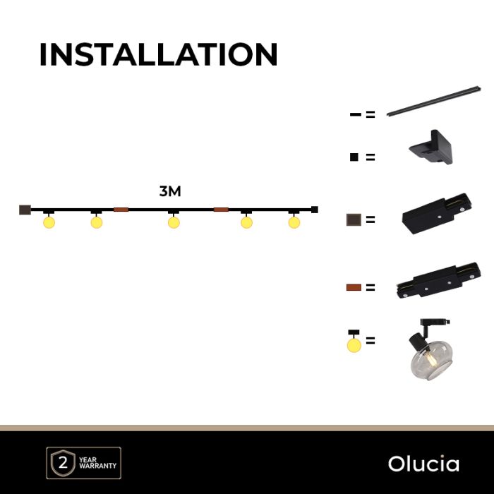 3M system oświetlenia szynowego 1 fazowa czarny + 5 reflektorów na szynę Skip