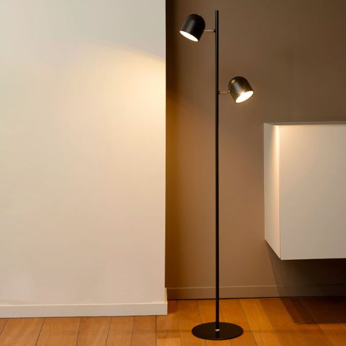 Czarna lampa stojąca nowoczesna, Skanska, 5W, 2700K LED, z dotykowy ściemniacz