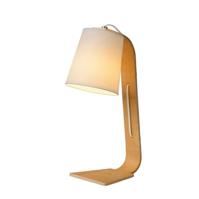 Drewniana lampa stołowa biała, Nordic, z przełącznik