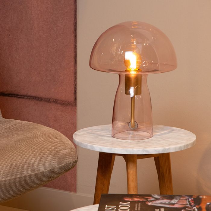 Różowa lampa stołowa nowoczesna, Fungo, z przełącznik
