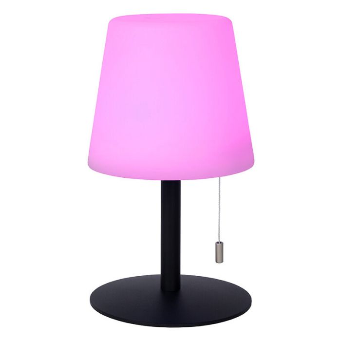 Biała akumulatorowa lampa stołowa zewnętrzna nowoczesna, Rio, 1,8W, RGB LED, IP44, z przełącznik pociągowy