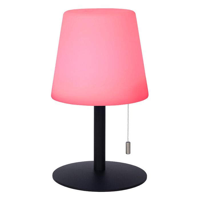 Biała akumulatorowa lampa stołowa zewnętrzna nowoczesna, Rio, 1,8W, RGB LED, IP44, z przełącznik pociągowy