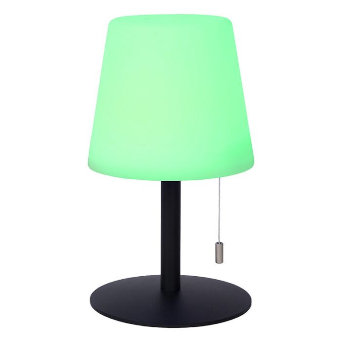Biała akumulatorowa lampa stołowa zewnętrzna nowoczesna, Rio, 1,8W, RGB LED, IP44, z przełącznik pociągowy