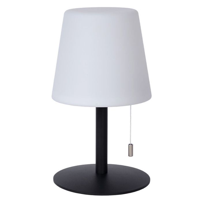 Biała akumulatorowa lampa stołowa zewnętrzna nowoczesna, Rio, 1,8W, RGB LED, IP44, z przełącznik pociągowy