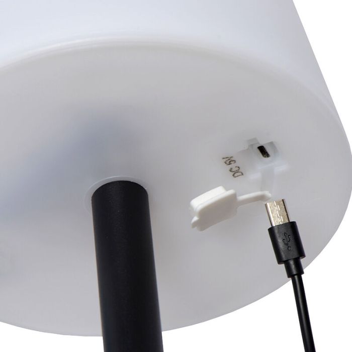 Biała akumulatorowa lampa stołowa zewnętrzna nowoczesna, Rio, 1,8W, RGB LED, IP44, z przełącznik pociągowy