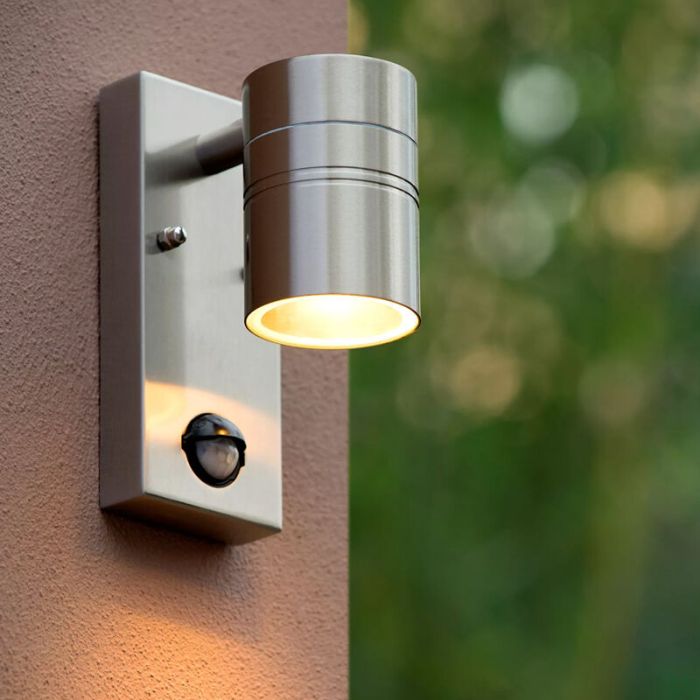 Chromowany kinkiet zewnętrzny z czujnikiem ruchu metalowy, Arne, IP44