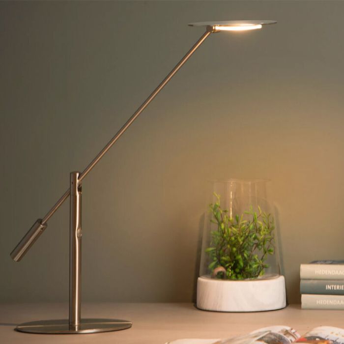 Chromowana lampa biurkowa nowoczesna, Anselmo, 9W, 3000K LED, z dotykowy ściemniacz
