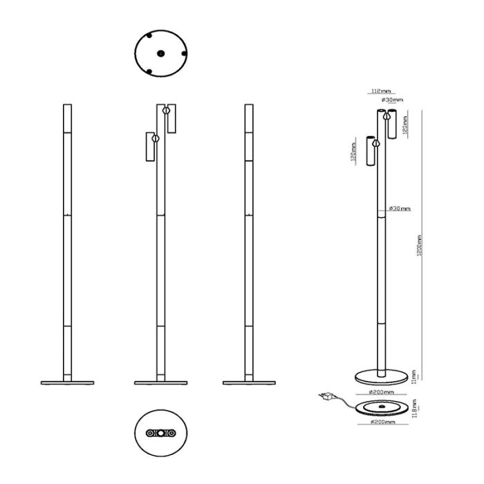 Czarna lampa stojąca akumulatorowa nowoczesna, Antrim, 2,2W, 2700K LED, IP54, z dotykowy ściemniacz