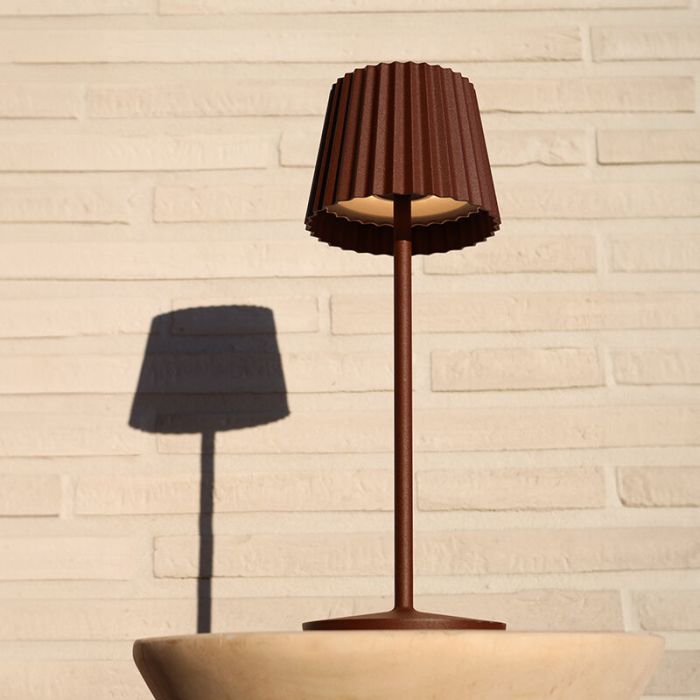 Rdzawa lampa stołowa ogrodowa rustykalna, Justine, 2W, 2700K LED, IP54, z dotykowy ściemniacz