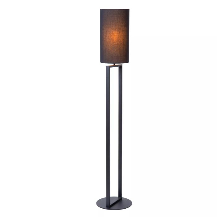 Czarna lampa stojąca rustykalna, Herman, z przełącznik
