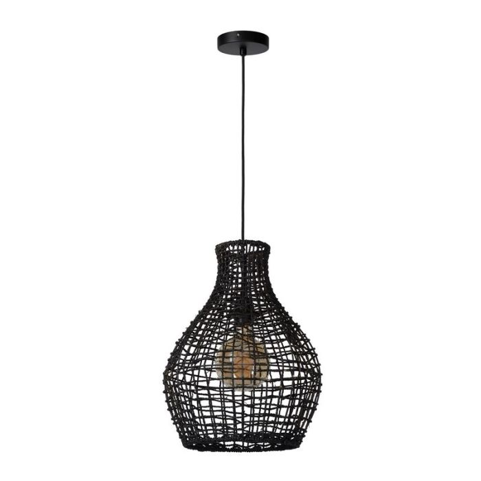 Rattanowa lampa wisząca czarna, Alban