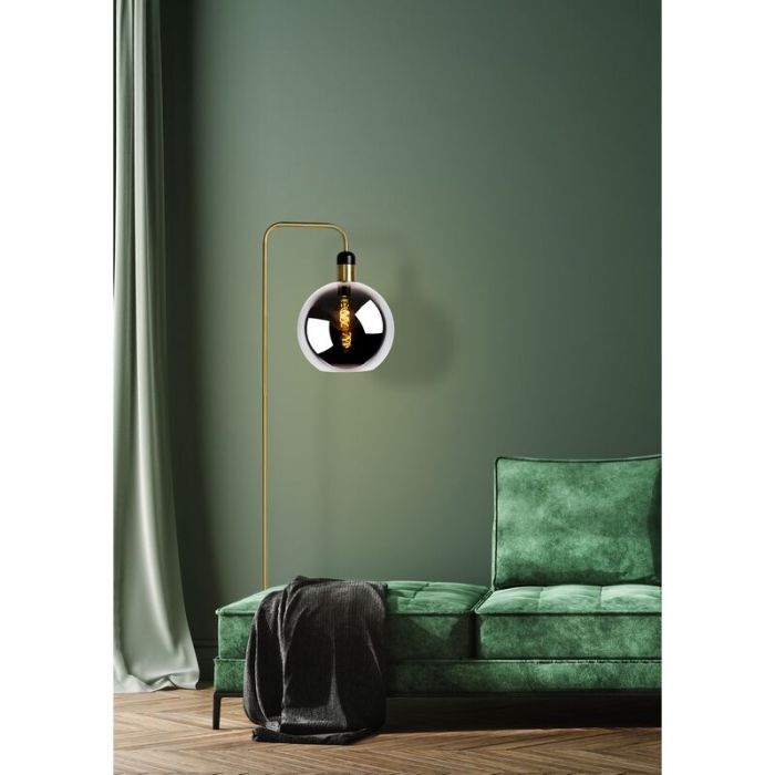 Szara lampa stojąca vintage, Julius, z przełącznik
