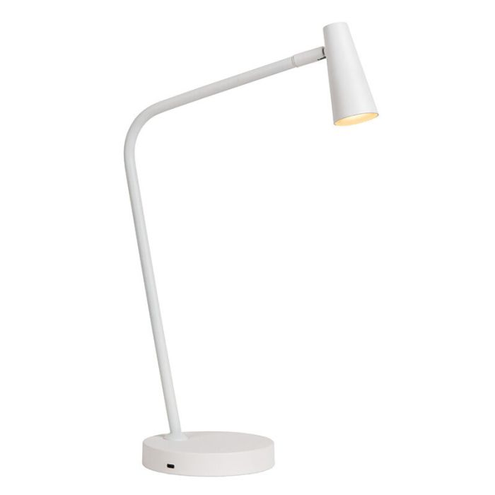 Biała lampa stołowa akumulatorowa nowoczesna, Stirling, 3W, 2700K LED, z dotykowy ściemniacz