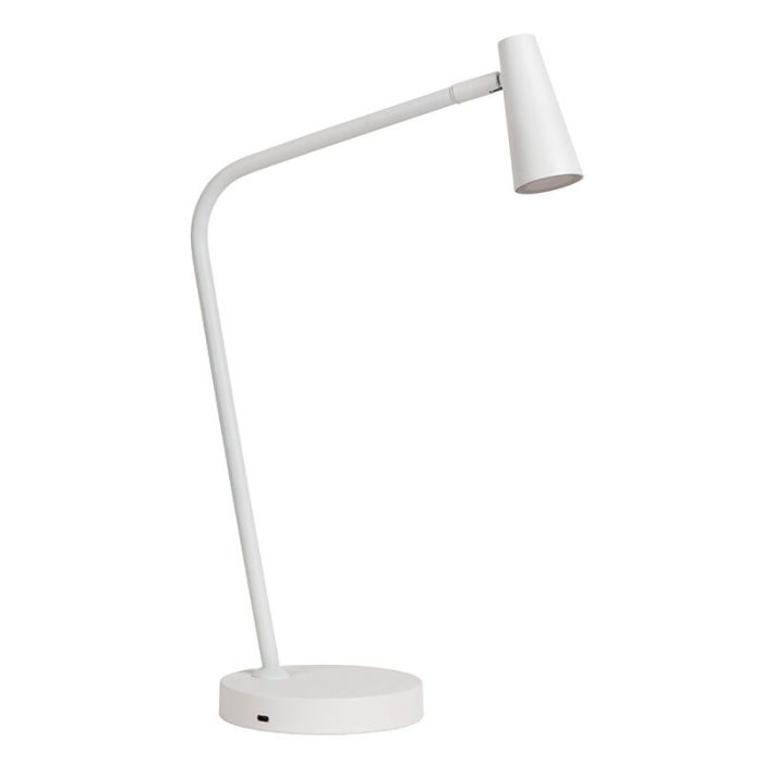 Biała lampa stołowa akumulatorowa nowoczesna, Stirling, 3W, 2700K LED, z dotykowy ściemniacz