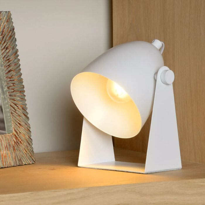 Biała lampa stołowa nowoczesna, Chago, z przełącznik