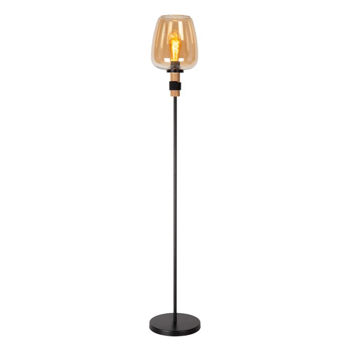 Bursztynowa lampa stojąca retro, Ilona, z przełącznik