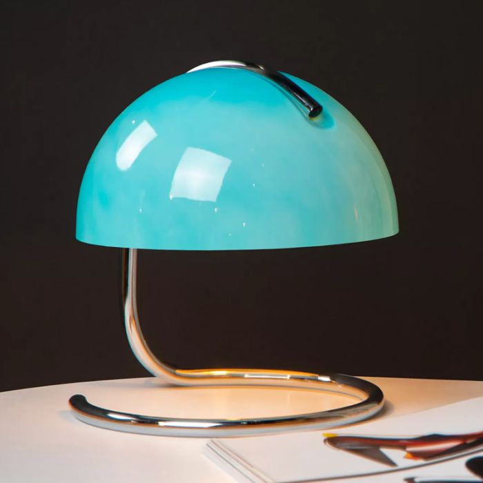 Niebieska lampa stołowa retro, Cato, z przełącznik