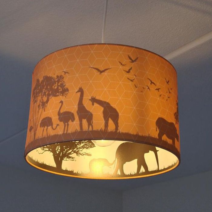 Tkanina lampa wisząca dla dzieci pomarańczowa, Safari