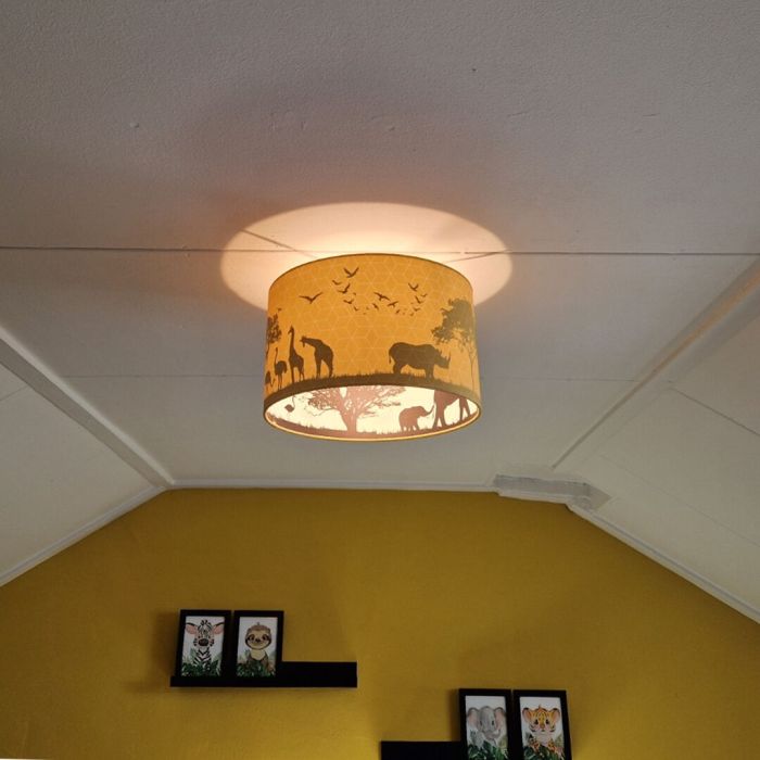 Tkanina lampa sufitowa dla dzieci żółta, Safari