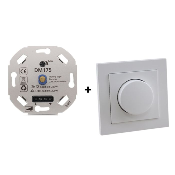 Ściemniacz LED, 0,5 - 200W, z białą ramką i płytą centralną