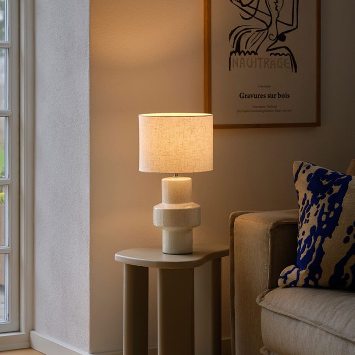 Ceramiczna lampa stołowa beżowa, Dugan, z przełącznik