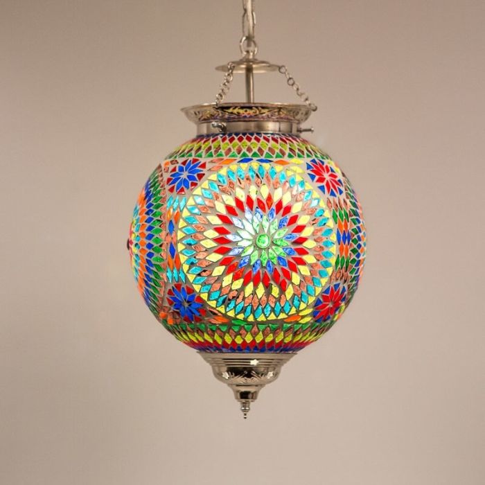 Mozaikowa orientalna lampa wisząca wielokolorowa, Nisrin, z dotykowy ściemniacz