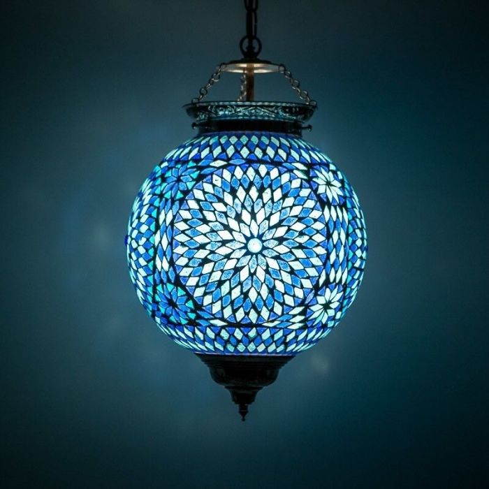 Mozaikowa orientalna lampa wisząca niebieska, Aziza