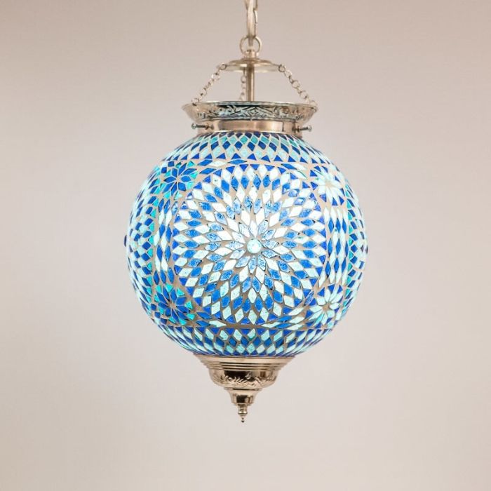 Mozaikowa orientalna lampa wisząca niebieska, Aziza
