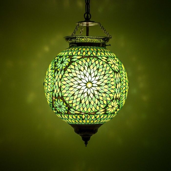 Mozaikowa orientalna lampa wisząca zielona, Aziza