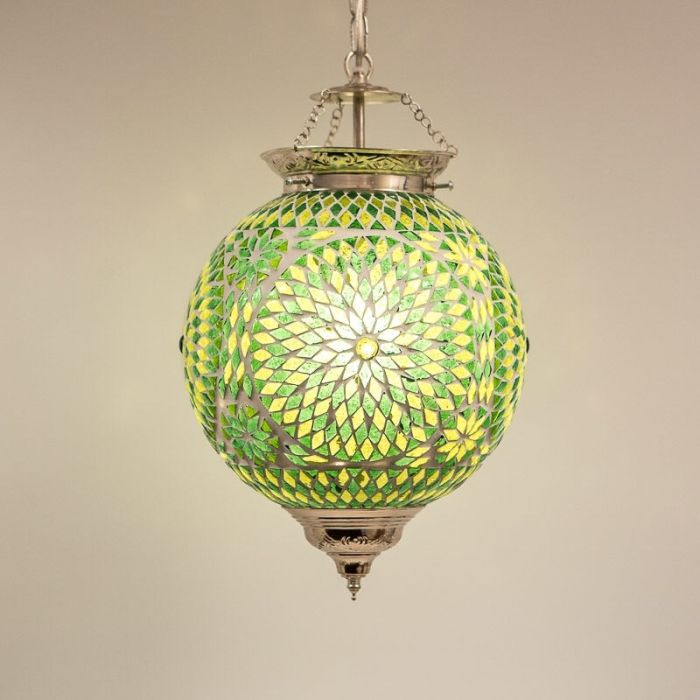 Mozaikowa orientalna lampa wisząca zielona, Aziza