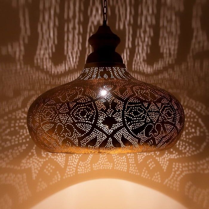 Filigranowa orientalna lampa wisząca złota, Zina