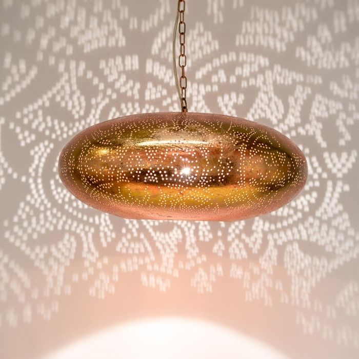Filigranowa orientalna lampa wisząca miedziana, Zina