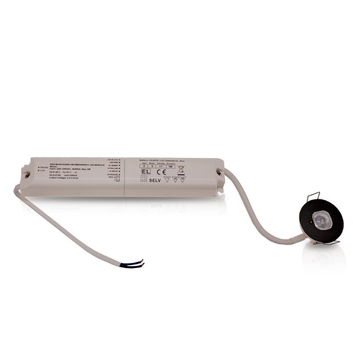 Czarny reflektor wpuszczany do oświetlenia awaryjnego, 1W, 6000K LED, IP22