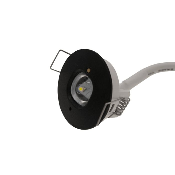 Czarny reflektor wpuszczany do oświetlenia awaryjnego, 1W, 6000K LED, IP22
