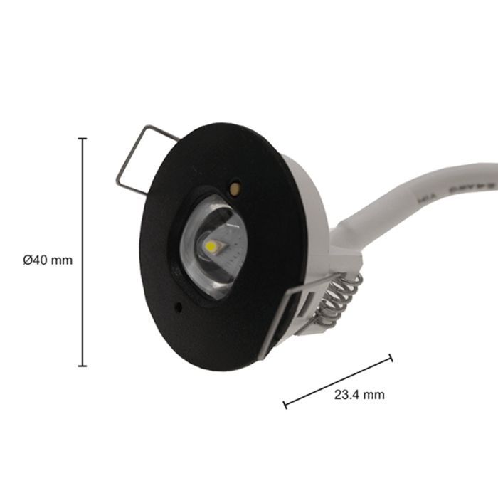Czarny reflektor wpuszczany do oświetlenia awaryjnego, 1W, 6000K LED, IP22