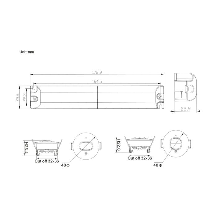 Czarny reflektor wpuszczany do oświetlenia awaryjnego, 1W, 6000K LED, IP22