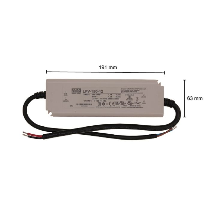 Sterownik LED MeanWell 12V, 150W, IP67
