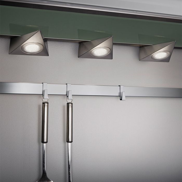 Niklowy oświetlenie szafek kuchennych metalowy, Zerdali, 3W, 3000K LED, z przełącznik
